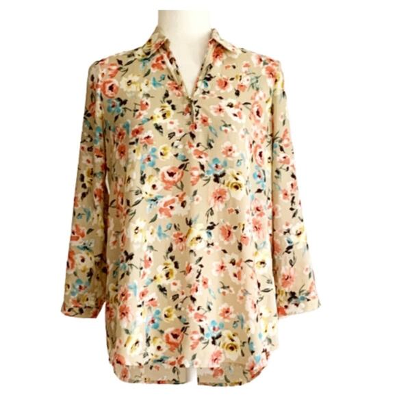 Bellatrix Blouse Shirt Semi Sheer Floral Button Front Blouse Top Size Small - Picture 14 of 14